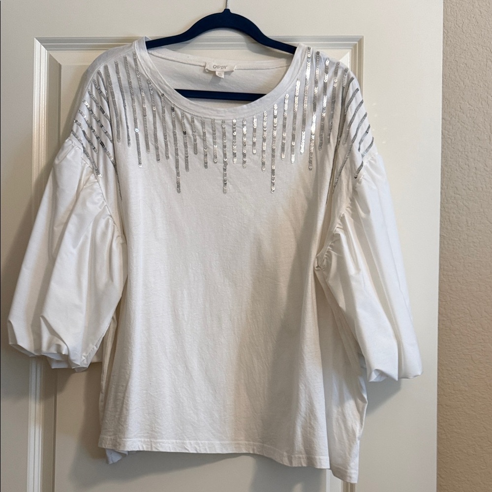 ODDY White Blouse with Silver Sequins